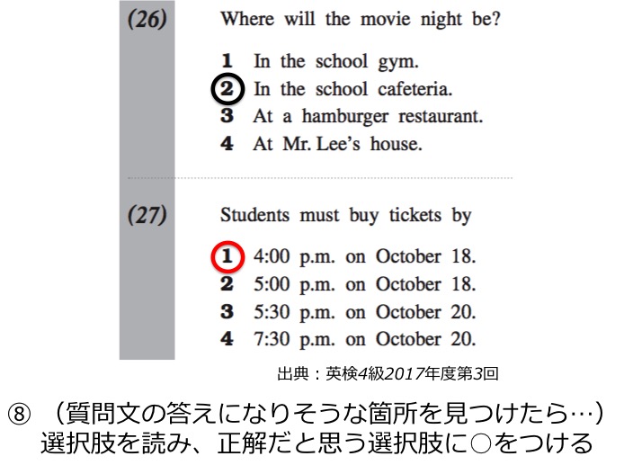 英検４級　四級　リーディング　長文　対策　コツ