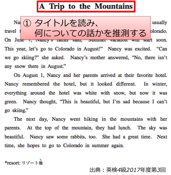 英検４級　四級　リーディング　長文　対策　コツ