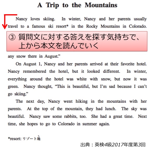 英検４級　四級　リーディング　長文　対策　コツ