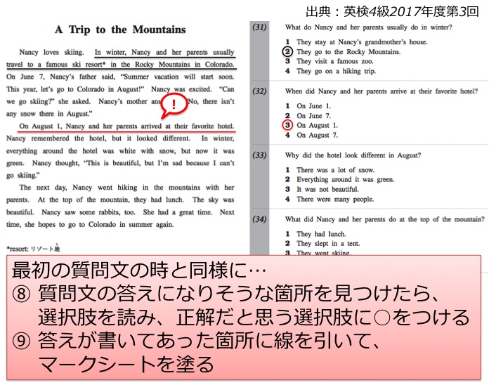 英検４級　四級　リーディング　長文　対策　コツ
