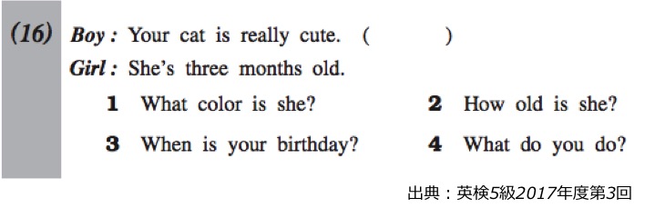 英検5級リーディング対策　大問2　問題例