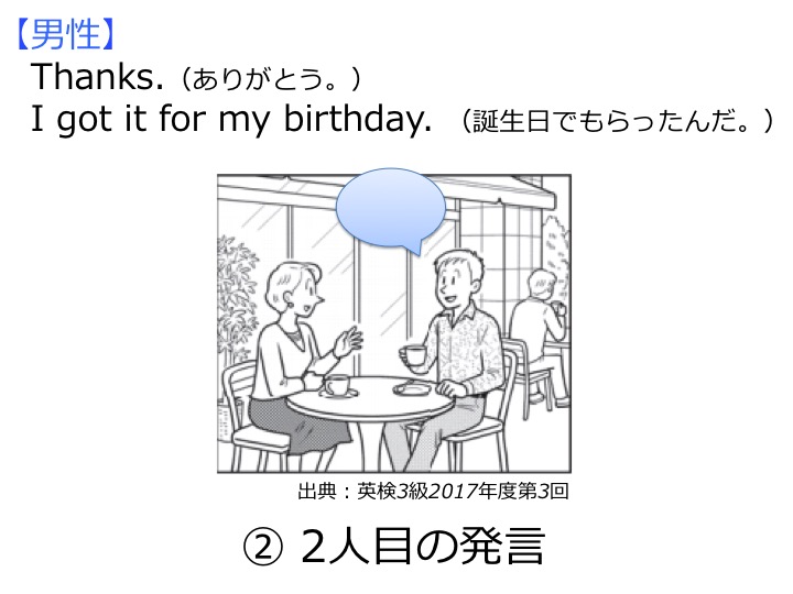 英検3級リスニング対策　大問1　問題例　解き方　コツ