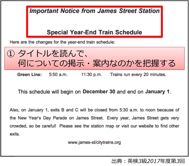 英検3級リーディング対策　大問3　掲示・案内の長文問題　解き方・コツ