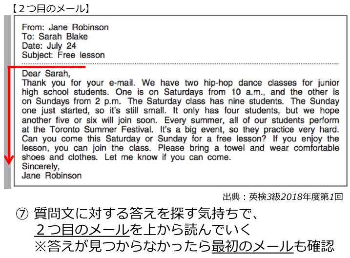 英検3級リーディング対策　大問3B　Eメールの長文問題　解き方・コツ
