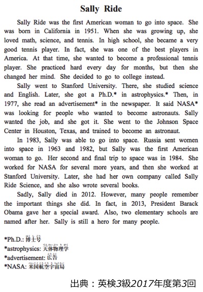 英検3級リーディング・長文対策　大問3C　説明文の長文問題　問題例